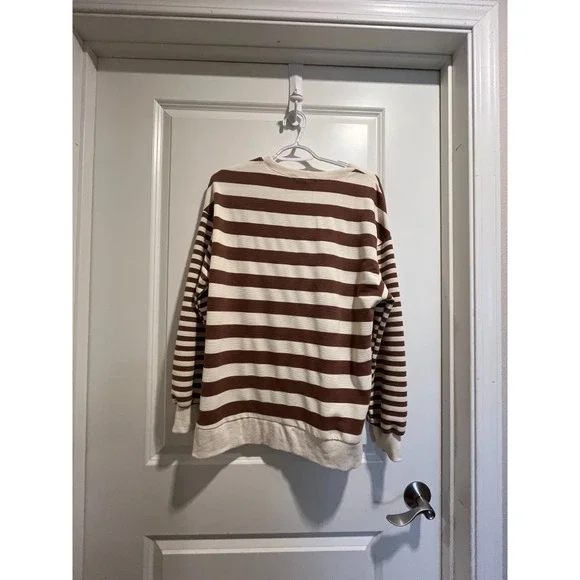 WIHOLL Women's size M Cream and Brown Stripe Long Sleeve Thermal - Picture 2 of 9